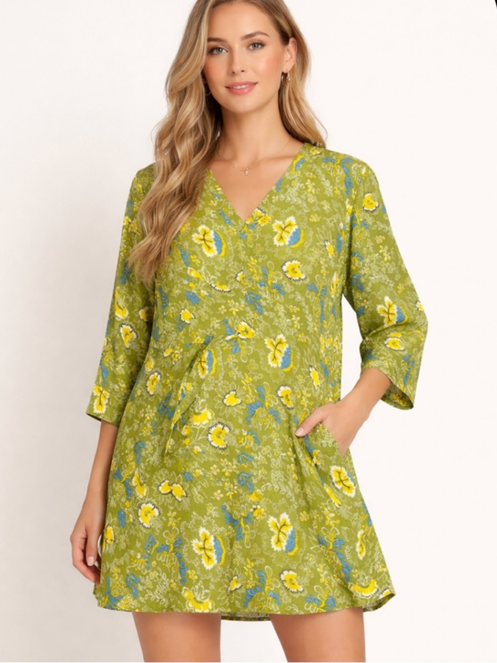 Linen masai Copenhagen rare floral tunic dress top $278 green spring boho casual